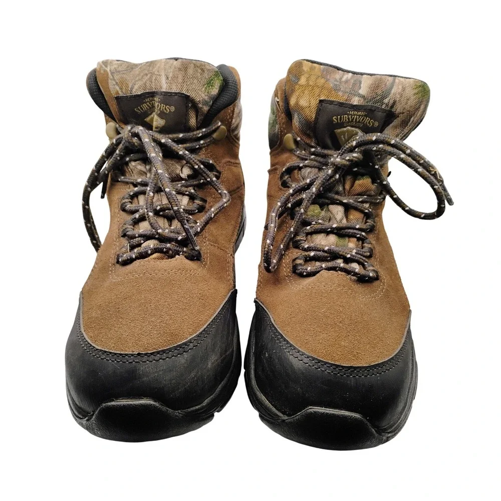 Survivors Mens Waterproof Hiking Boots Camo Brown Leather Upper Size 9.5 W